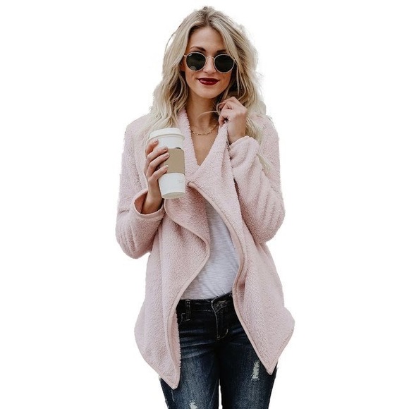 Blush Pink Fuzzy Warm Waterfall Open Cardigan - Picture 2 of 5